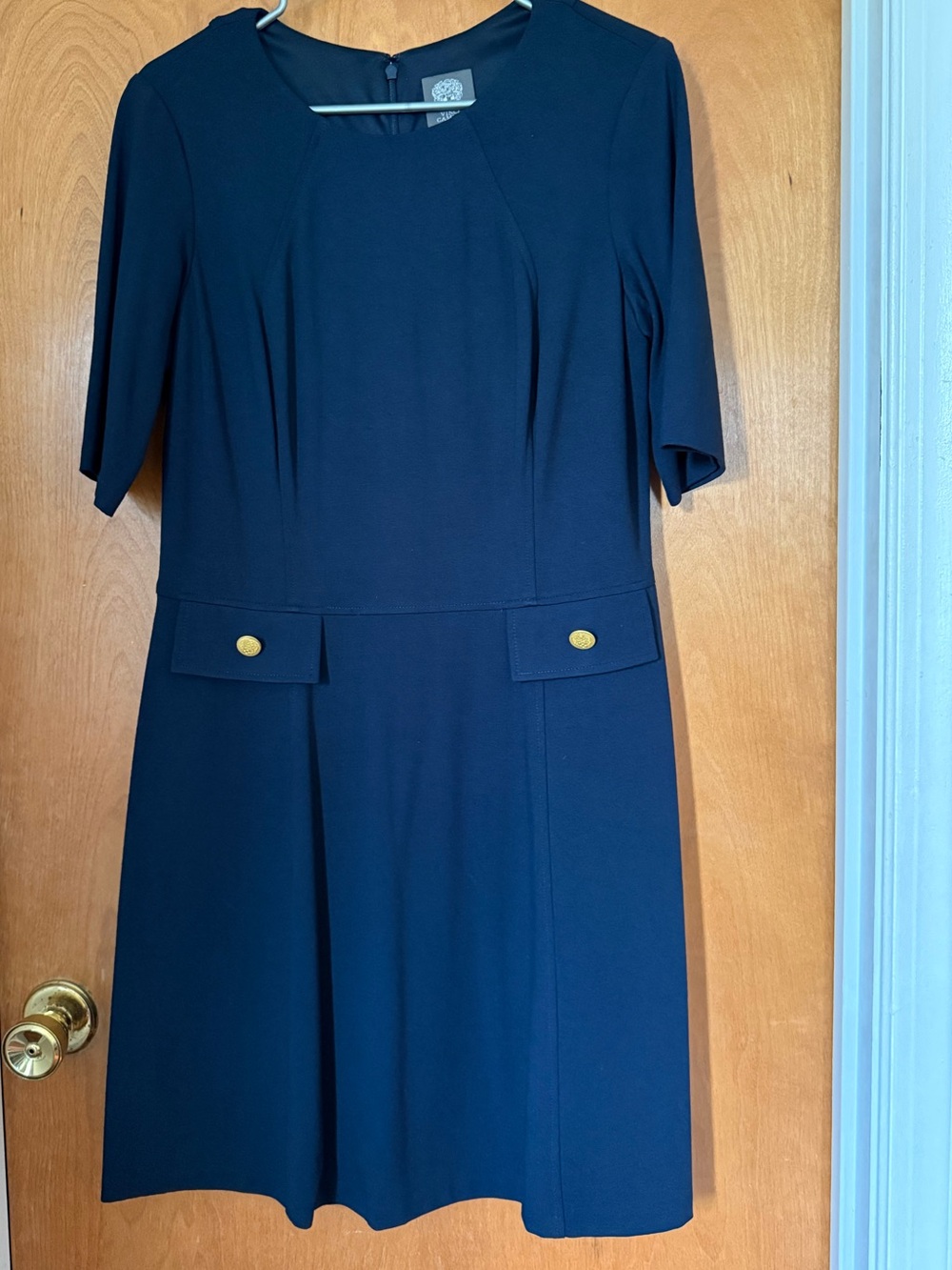 Vince Camuto Navy Midi Dress with Gold Buttons Sz 12
